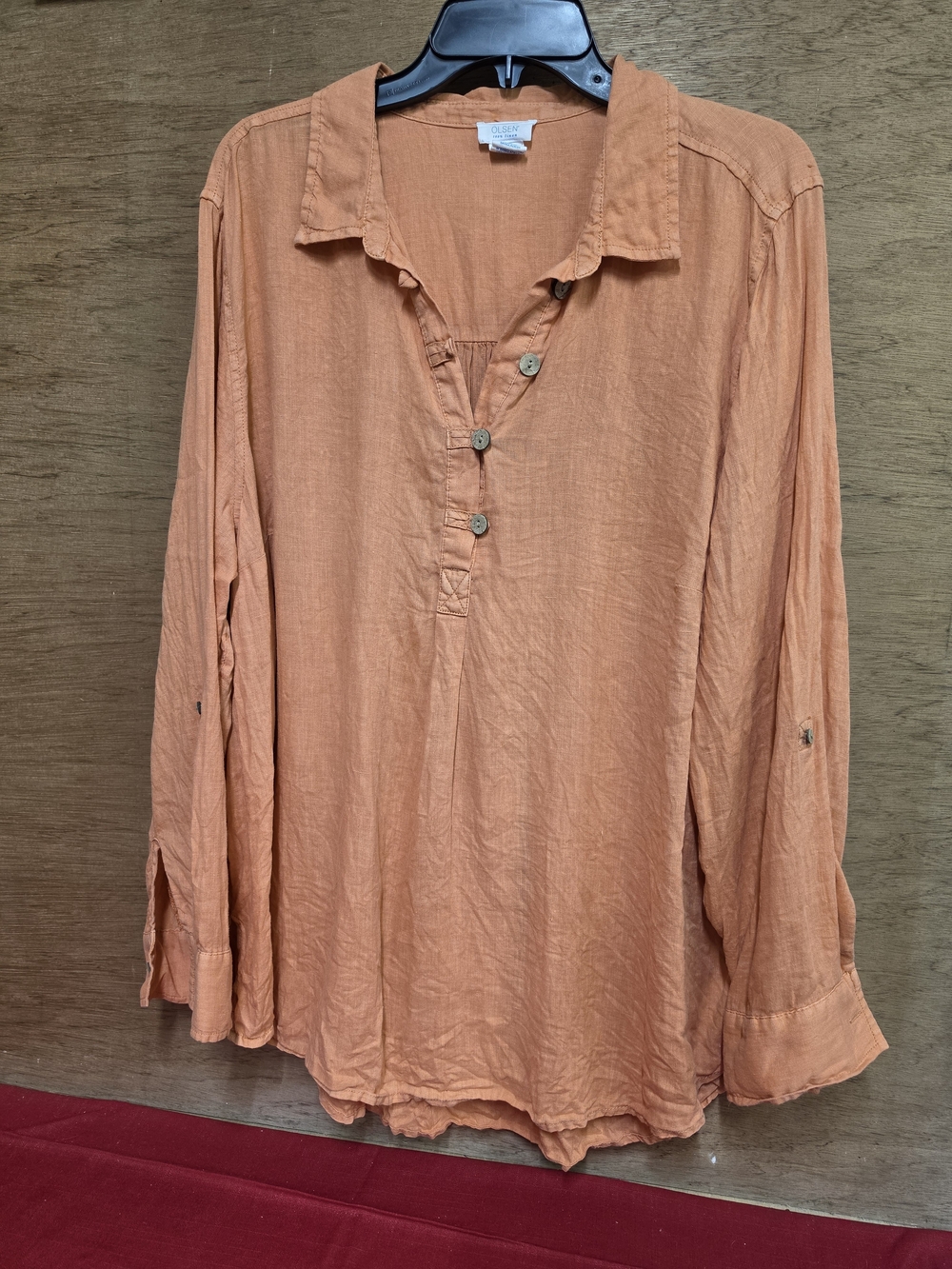 Sigrid Olsen Linen Long Sleeve Tunic Shirt Coral 2X